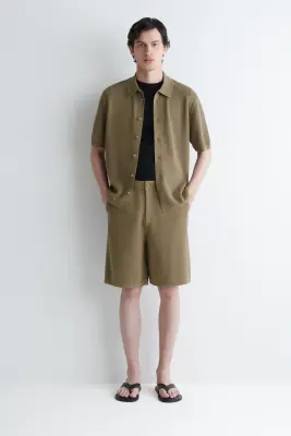 CHEMISE À MANCHES COURTES EN MAILLE DE LIN - KAKI — photo 1