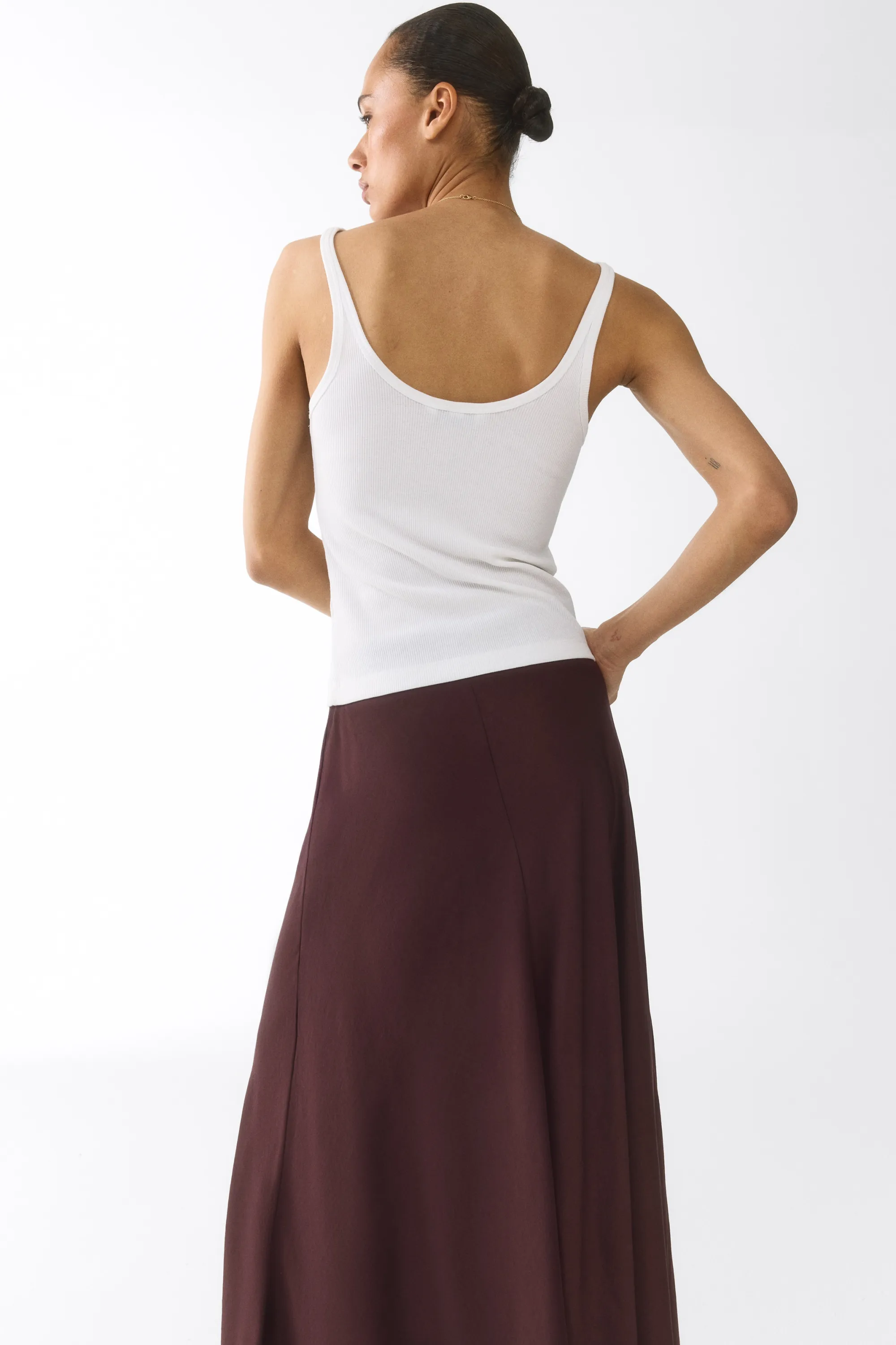 Jupe maxi en satin - Marron foncé