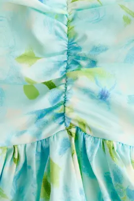 Robe ruchée en coton - Turquoise clair/fleuri — photo 3