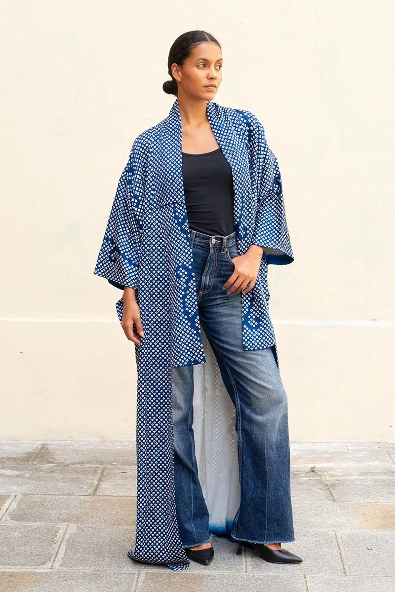 Kimono Shibori Bleu en soie