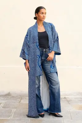 Kimono Shibori Bleu en soie