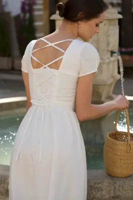 Estelle Button Down Linen Dress - White — photo 5