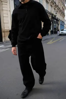 Comoli – Cotton Jersey Half-Zip E03-05042 – BLACK — photo 2