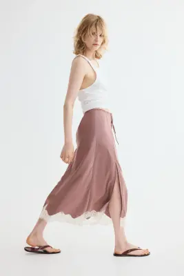 Jupe en satin avec dentelle - Vieux rose/crème — photo 2