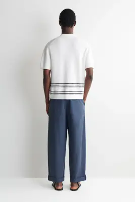 PANTALON DROIT DÉCONTRACTÉ À REVERS - BLEU MARINE — photo 5