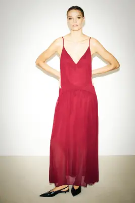 Robe en mousseline avec détail façon cape - Rouge foncé — photo 2