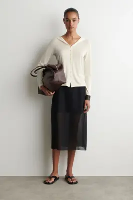 CHEMISE EN MAILLE DE COTON ET SOIE À COL MARIN - CRÈME — photo 1