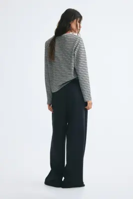Pantalon finement côtelé avec cordon de serrage - Bleu marine — photo 2