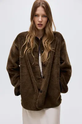 Veste en tissu Teddy bear - Vert kaki foncé — photo 1