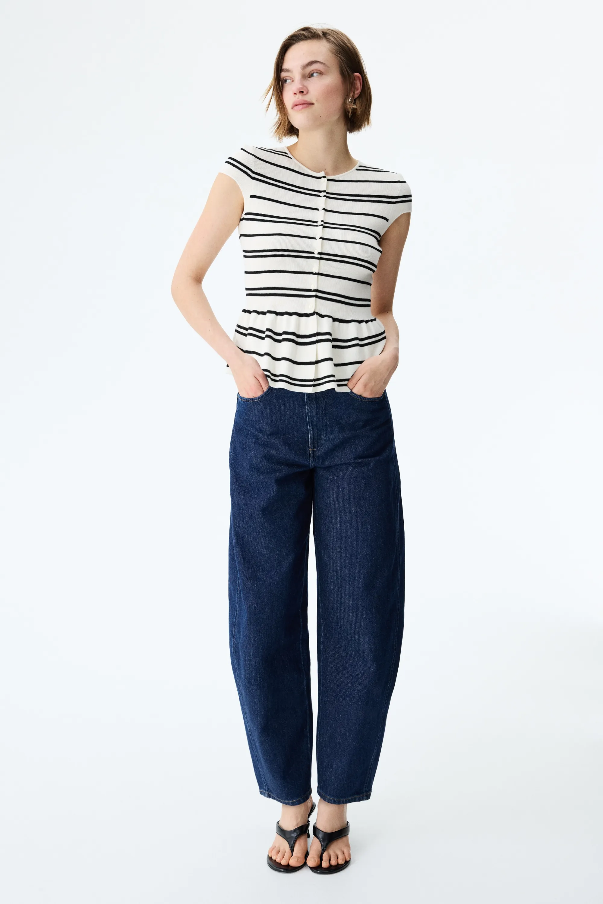Gilet péplum à manches courtes - Crème/rayé