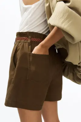 Short en twill avec ceinture - Vert kaki — photo 2