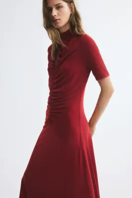 Robe en jersey à effet drapé - Rouge foncé — photo 1