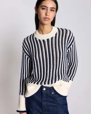 Pull Adrien rayures bleu et écru — photo 2
