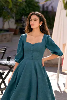 Bardetta Linen Dress - Sea blue — photo 2