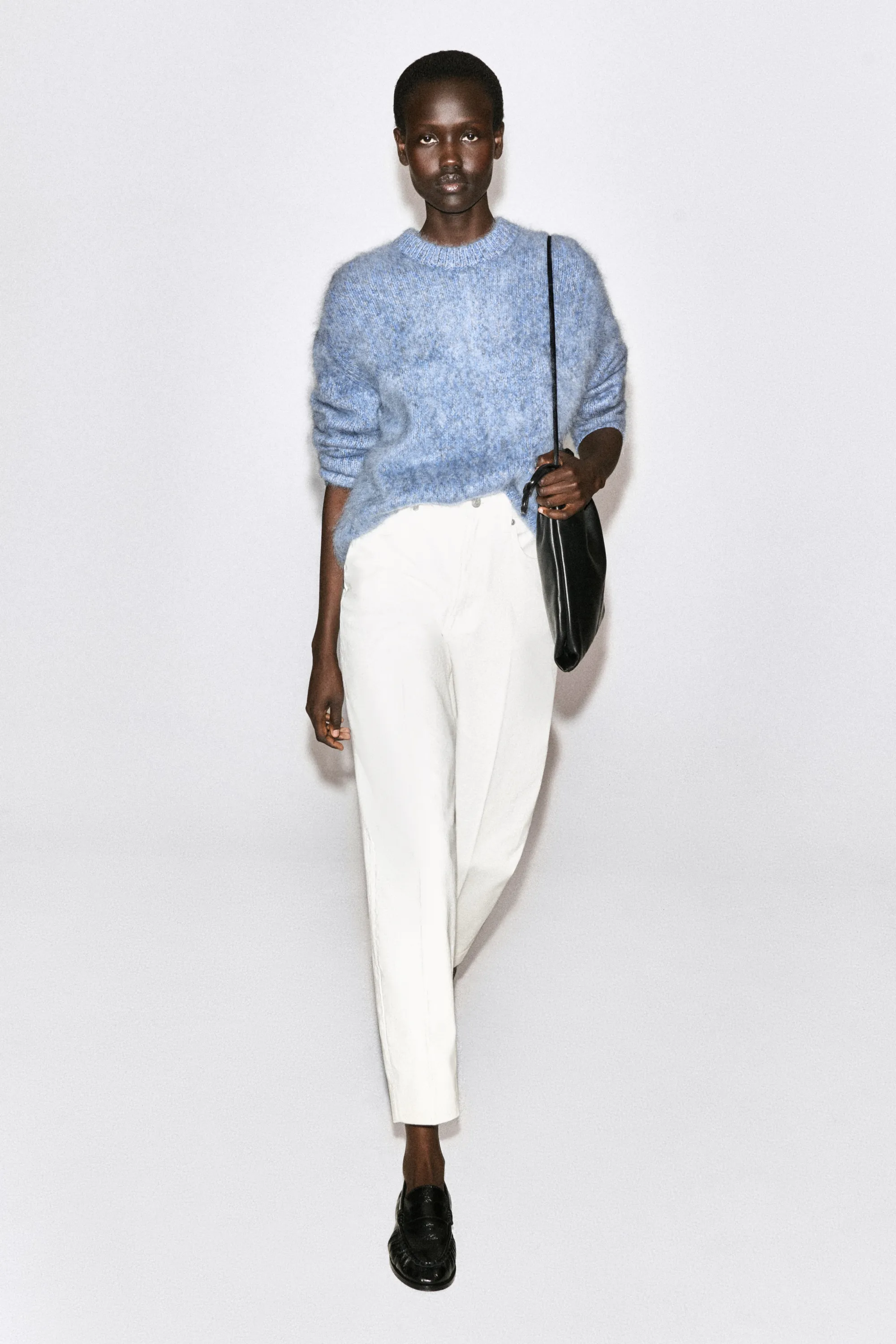 PULL EN PUR CACHEMIRE BROSSÉ BICOLORE - BLEU CHINÉ