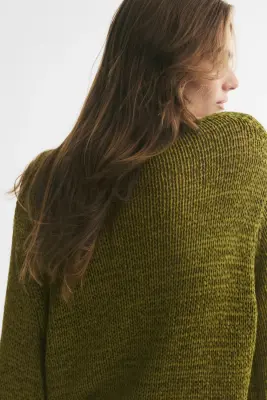 Pull oversize en maille texturée - Vert kaki chiné — photo 3