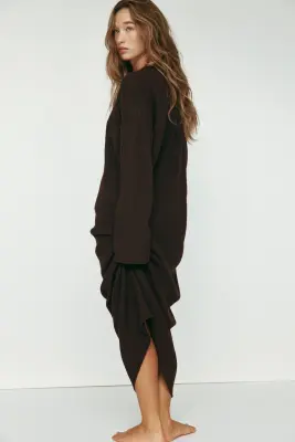 Robe en maille côtelée - Marron foncé — photo 3