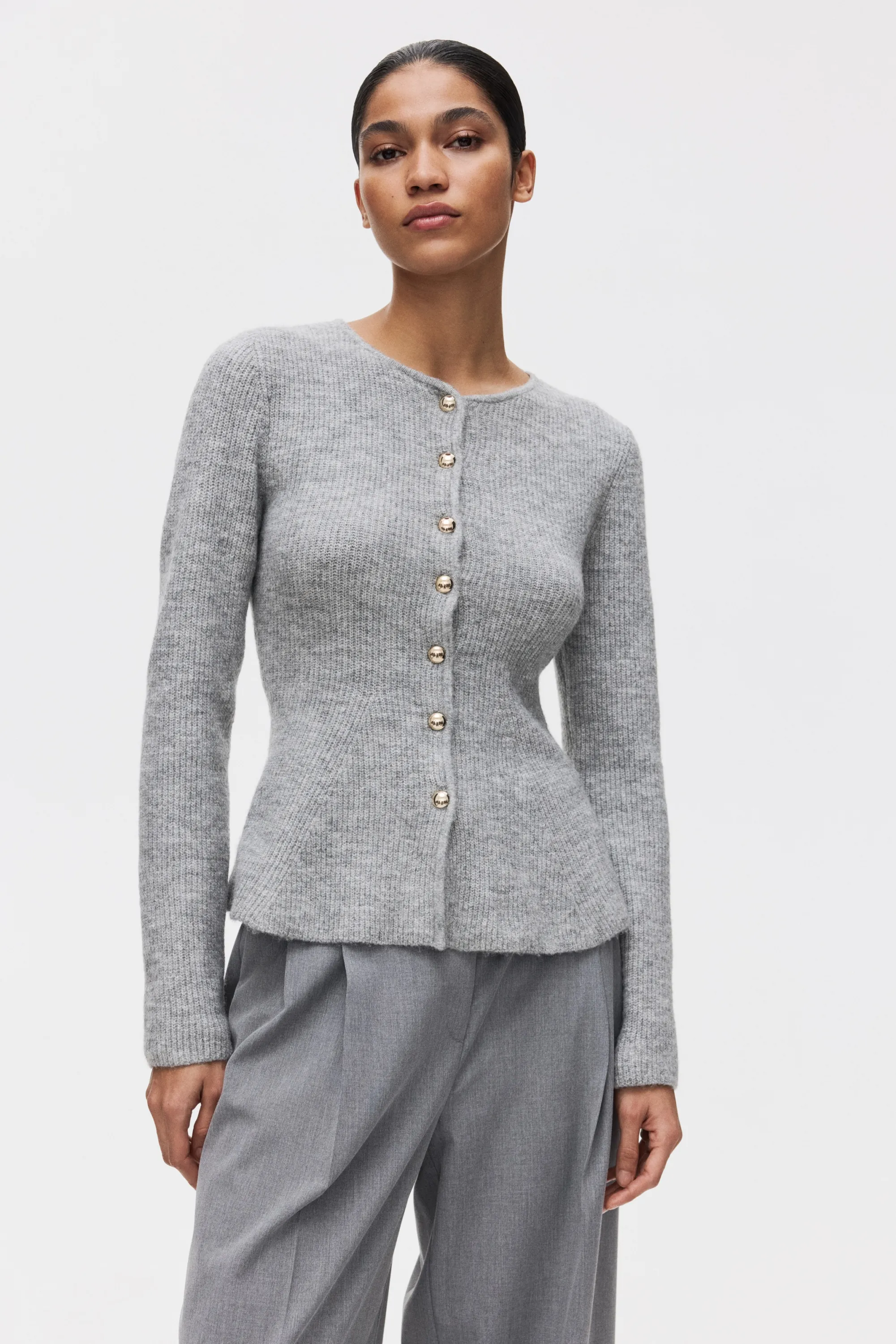 Gilet péplum en maille côtelée - Gris clair chiné