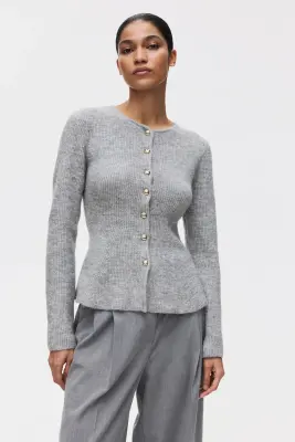 Gilet péplum en maille côtelée - Gris clair chiné — photo 1