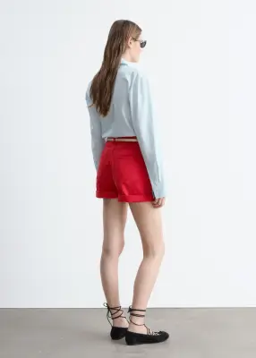 Short en jean taille haute - Rouge vif — photo 5