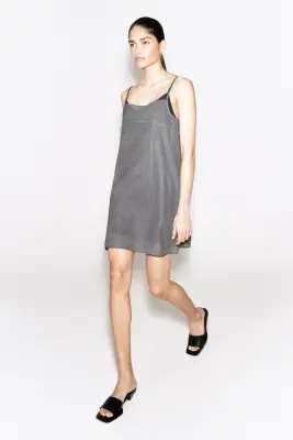 ROBE COURTE SUPERPOSÉE EN LAINE SEMI-DIAPHANE - GRIS CHINÉ / NOIR — photo 2