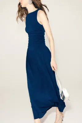 Robe en jersey à effet drapé - Bleu marine — photo 4