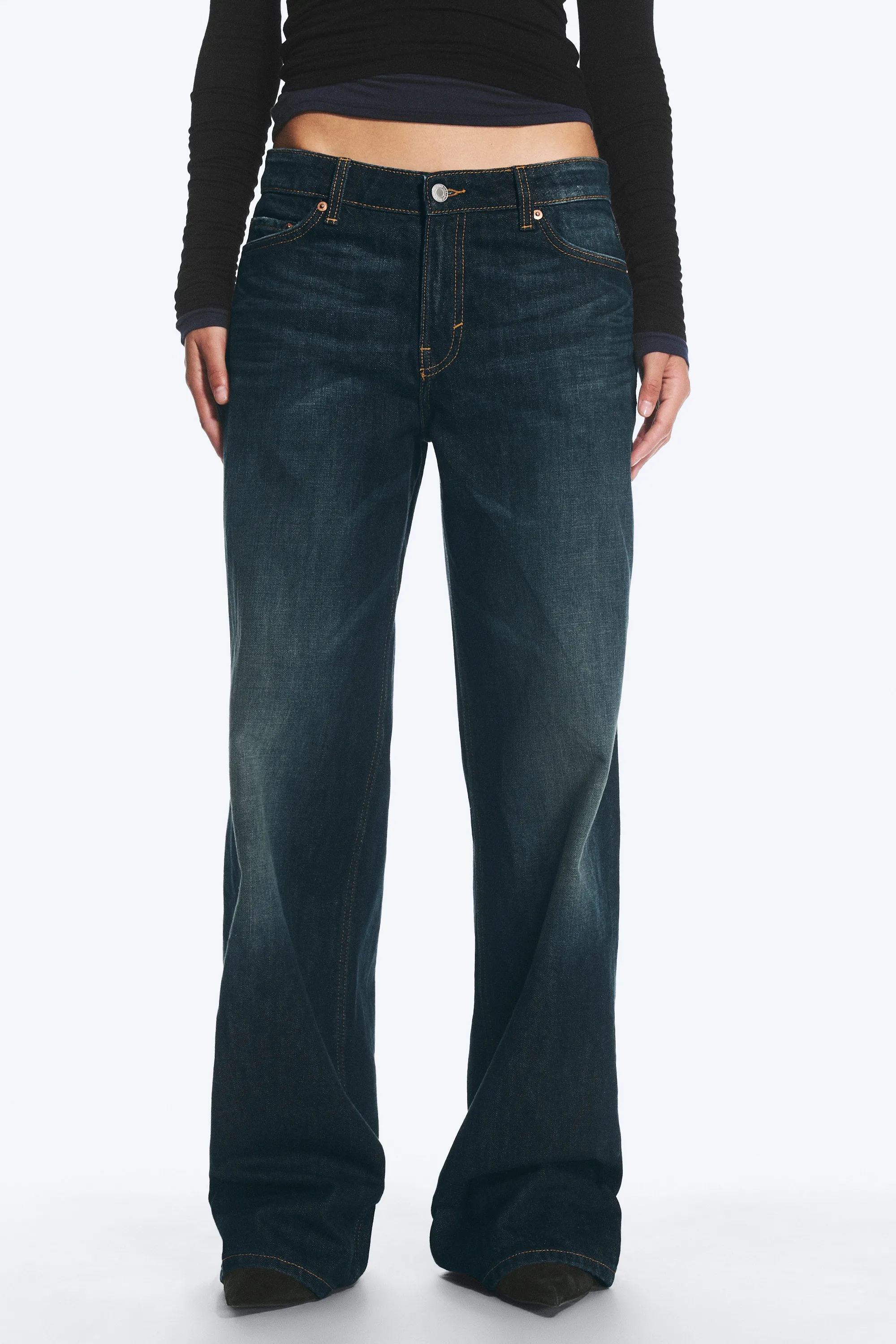 Jean jambe large taille basse Ample - Rain Blue - Bleu foncé