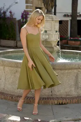 Bardot Linen Dress - Moss green — photo 4