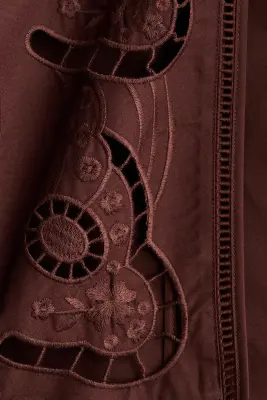 Veste avec broderie anglaise et ceinture à nouer - Marron foncé — photo 4
