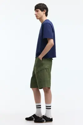 Short cargo Loose Fit en coton - Vert kaki — photo 3