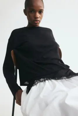 Top superposé avec dentelle - Noir — photo 2