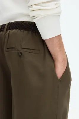 Pantalon large Loose Fit en lin mélangé - Taupe foncé — photo 2