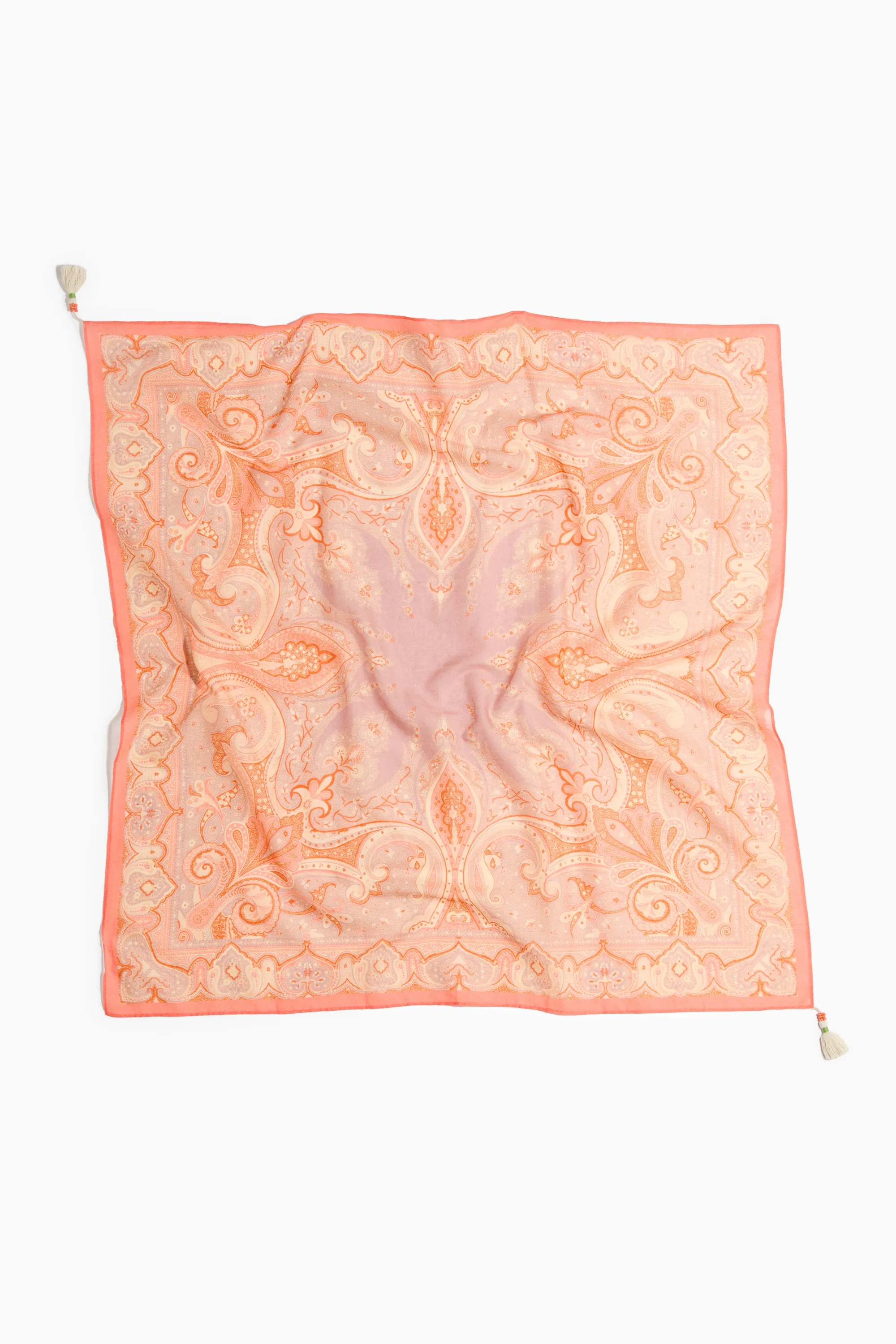 Foulard imprimé en coton - Rose corail/motif cachemire