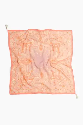 Foulard imprimé en coton - Rose corail/motif cachemire — photo 1