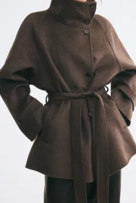 Manteau fait main en laine mélangée - Taupe foncé — photo 2