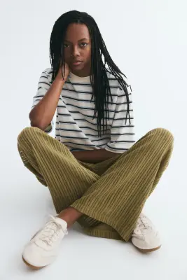 Pantalon en maille côtelée - Khaki green — photo 1