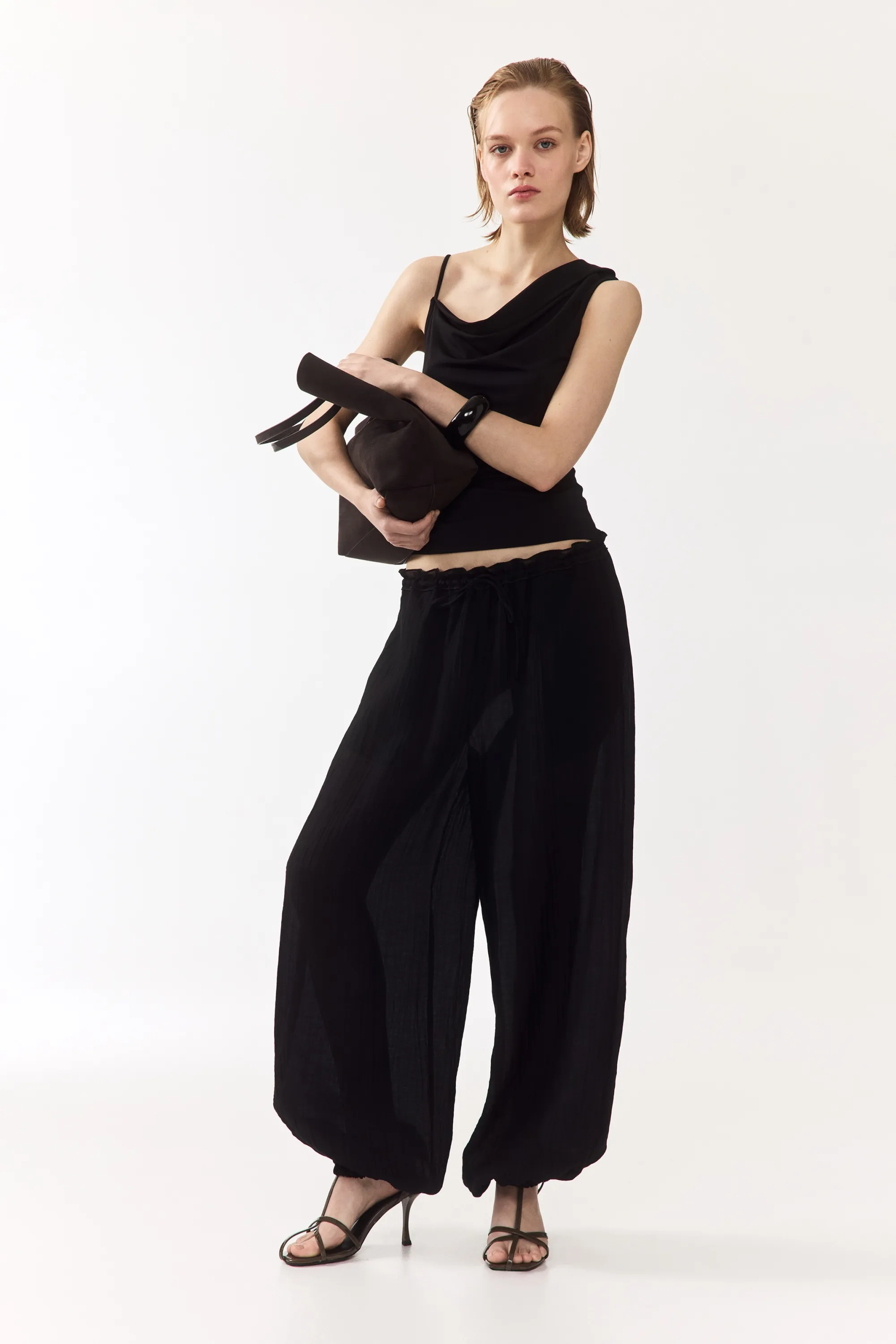 Pantalon à cordon avec jambes ballon - Noir