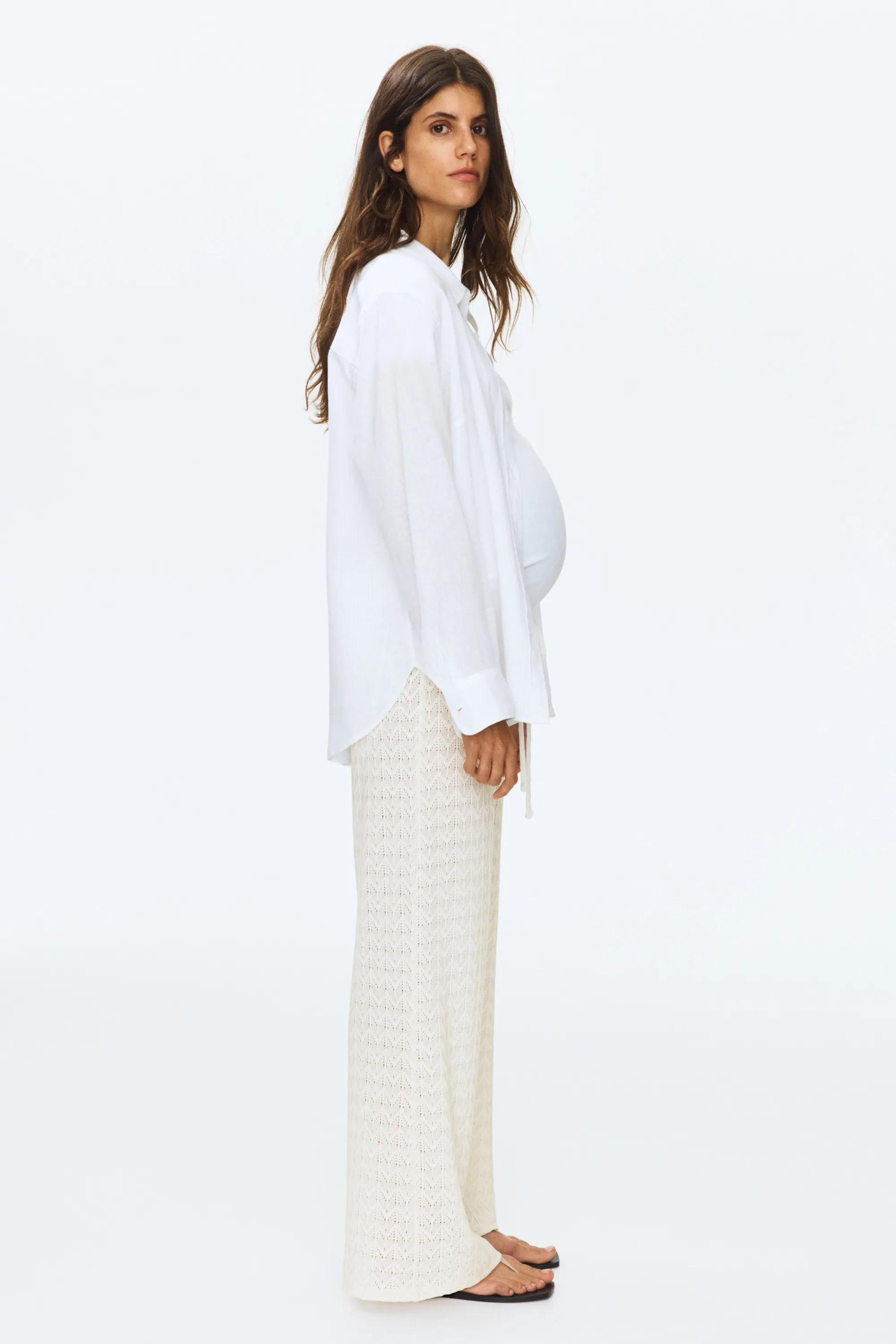 MAMA Pantalon à cordon en maille pointelle - Crème