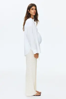 MAMA Pantalon à cordon en maille pointelle - Crème — photo 1