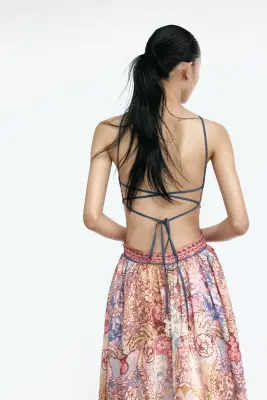 Robe découpée avec dos nu - Orange clair/motif cachemire — photo 4