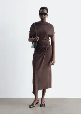 Robe portefeuille à effet drapé - Marron foncé — photo 3