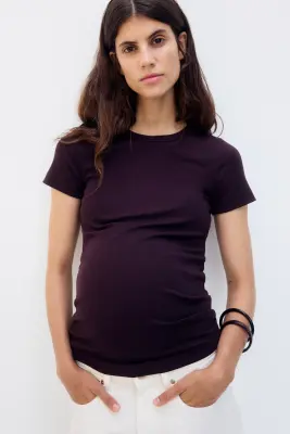 MAMA T-shirt en jersey côtelé - Bordeaux — photo 1