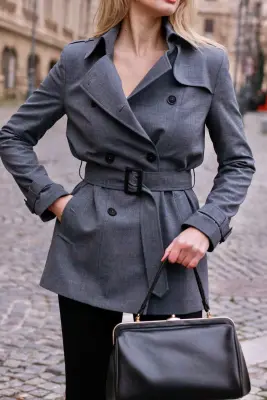 Leanne Short Trench Coat - Grey — photo 3