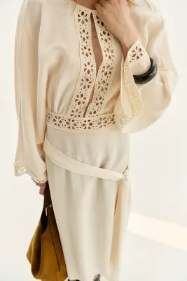 Robe tunique façon crochet - Beige clair — photo 1