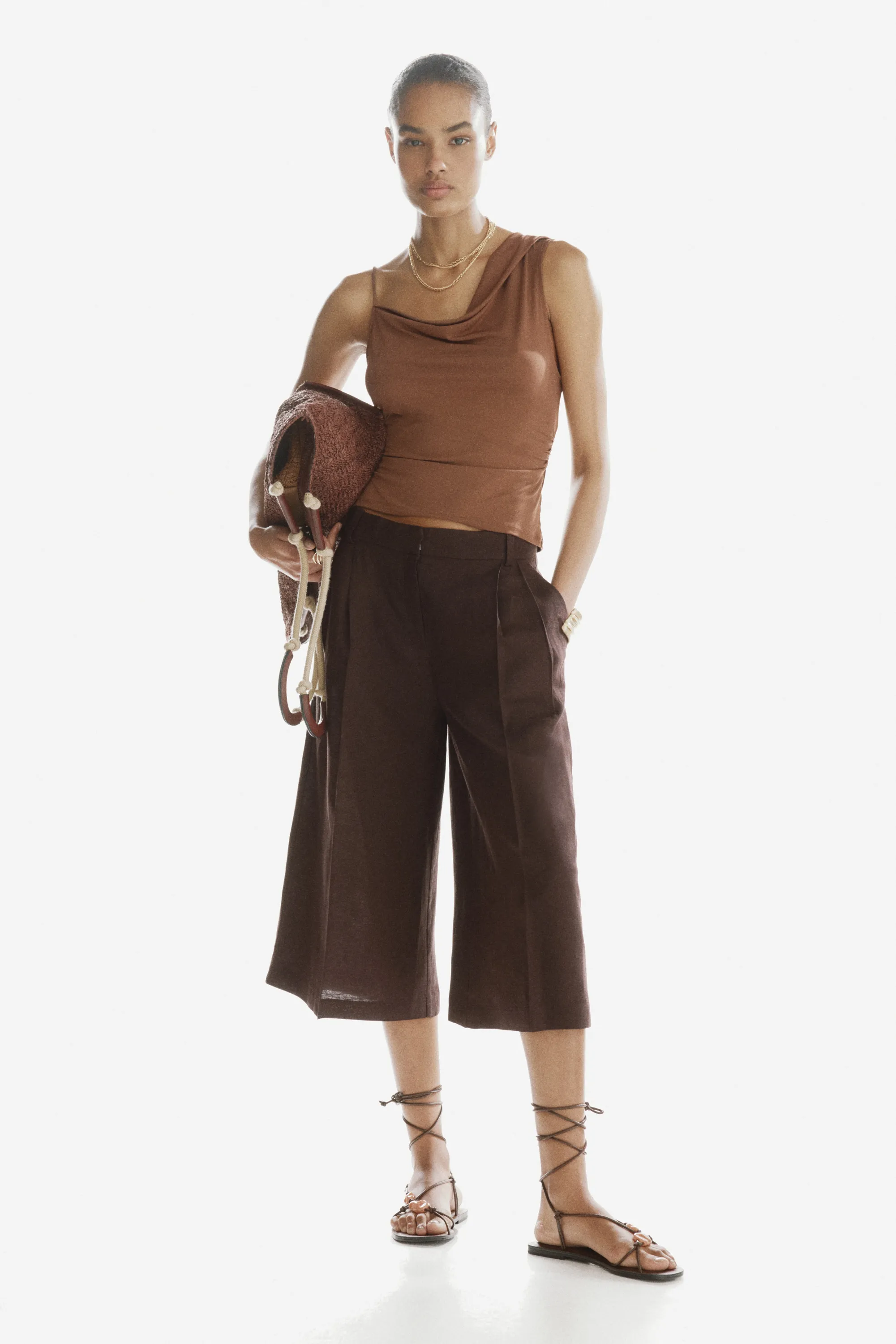 Top asymétrique à effet drapé - Marron