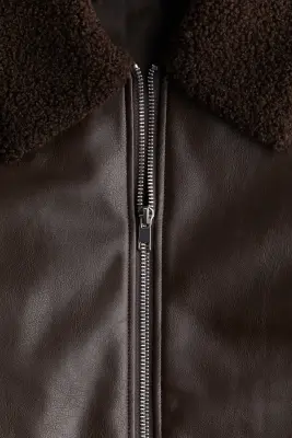 Veste avec col en tissu Teddy bear - Marron foncé — photo 4