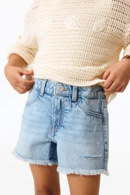 Short frangé en denim - Bleu denim clair — photo 2