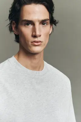 T-SHIRT DÉCONTRACTÉ EN COTON LÉGER - GRIS CHINÉ — photo 1