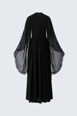 Robe en mousseline avec dentelle - Noir — photo 1