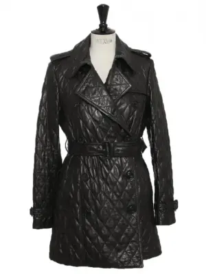 Manteau trench en cuir noir matelassé avec ceinture Prix boutique 5900 € Taille S — photo 1